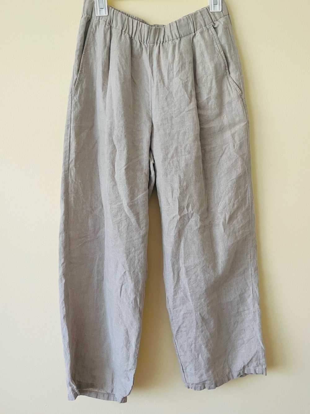 Eileen Fisher Organic Linen Elastic Waist Pants XS in Neutral